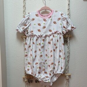 Girls Pink-Trim Football Print One-Piece Bodysuit
